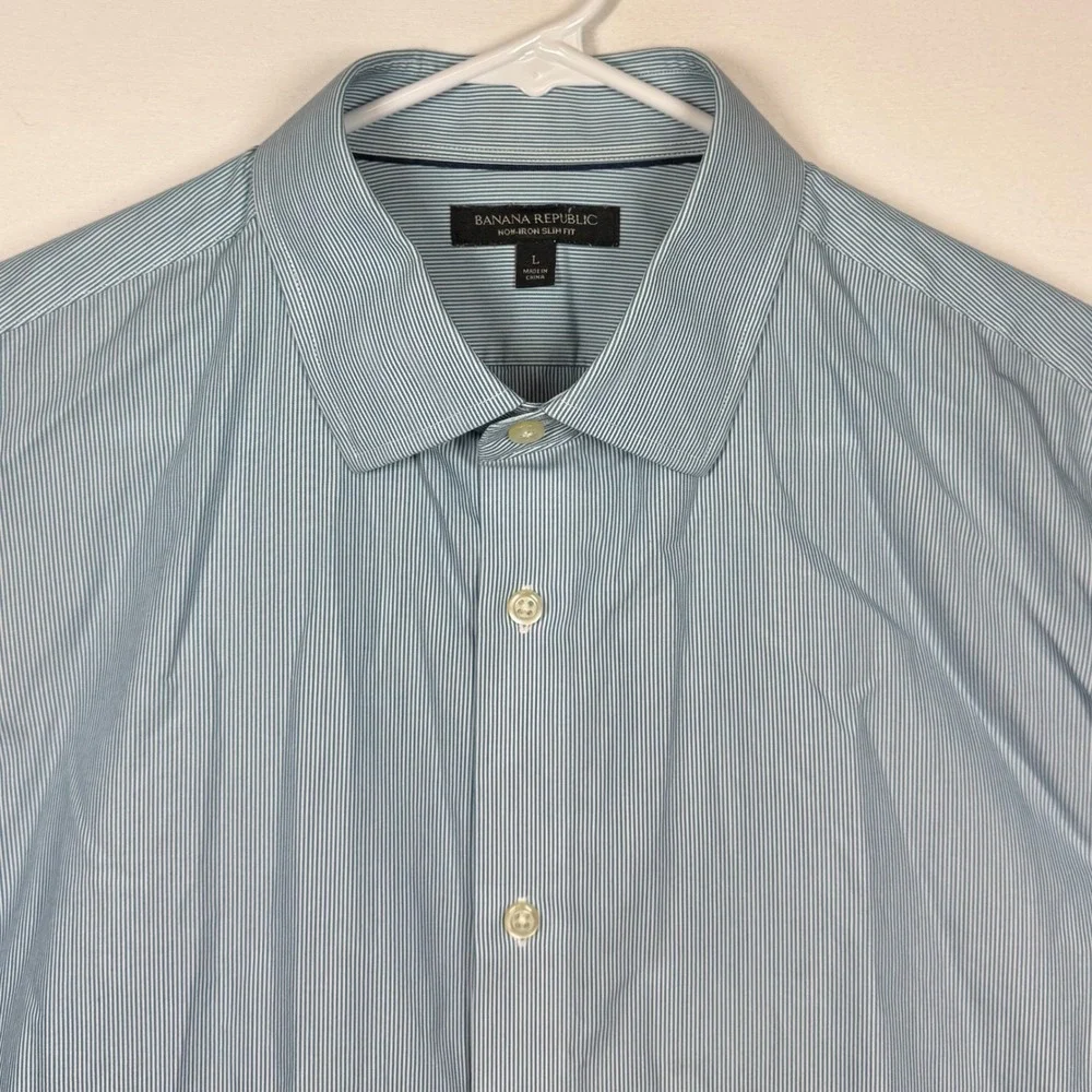 Banana Republic Non Iron Slim Fit Blue Striped Dress Shirt - Men's Sz Large‎